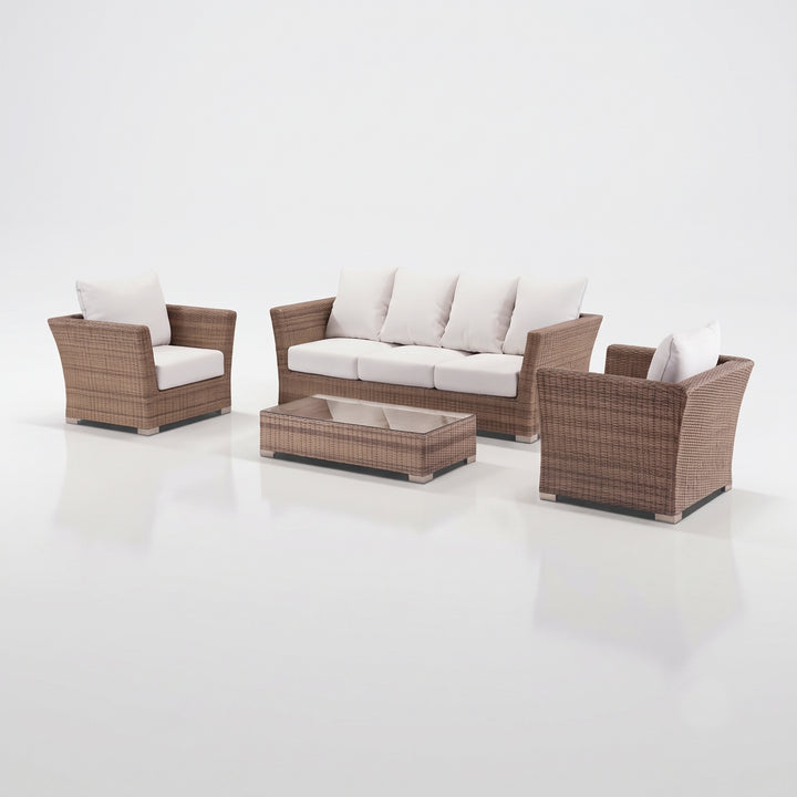Noelia Outdoor Sofa Set 3 Seater , 2 Single seater and 1 Center Table (Brown + Cream)