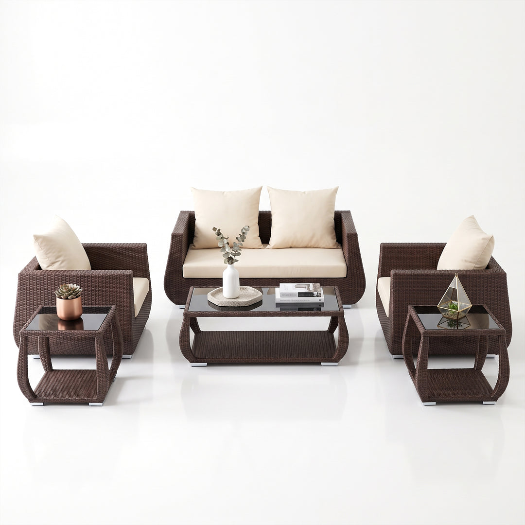 Gabriella Outdoor Sofa Set 2 Seater , 2 Single seater , 2 Side table and 1 Center Table (Brown)