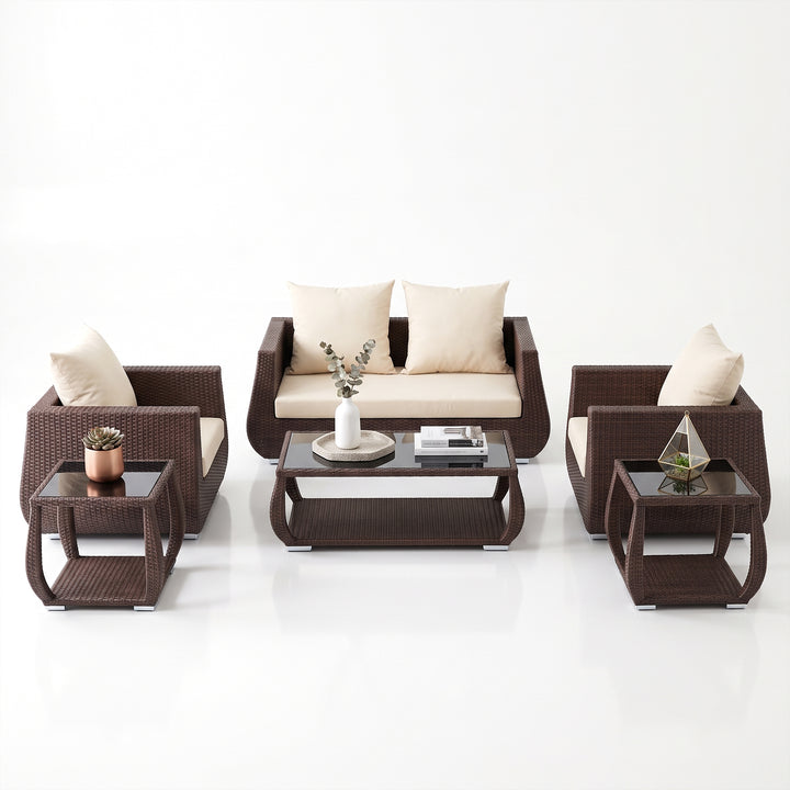 Gabriella Outdoor Sofa Set 2 Seater , 2 Single seater , 2 Side table and 1 Center Table (Brown)