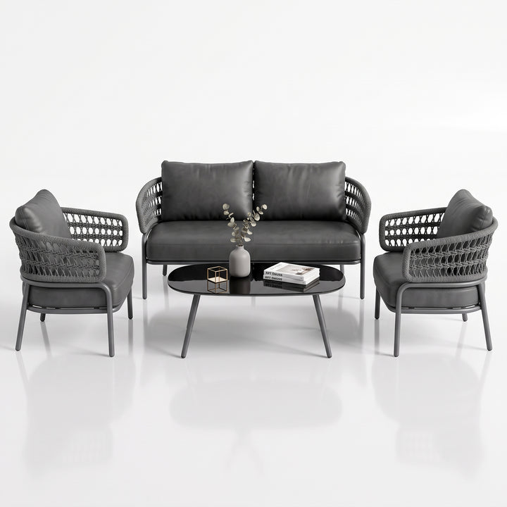 Hauwa Outdoor Garden Balcony Sofa Set 2 Seater , 2 Single Seater 1 Center Table Set Braid & Rope