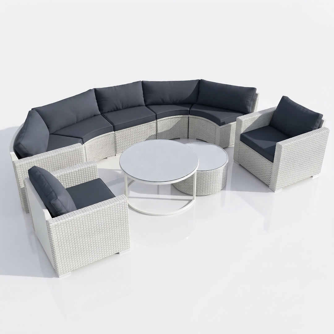 Leone  Outdoor Sofa Set 7 Seater and  2 Tables (White + Grey)