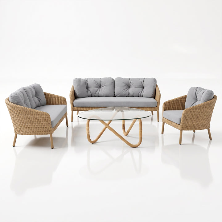 Luigi Outdoor Patio Sofa Set 3 Seater, 2 Seater 1 Single Seater and 1 Center Table  (Brown)
