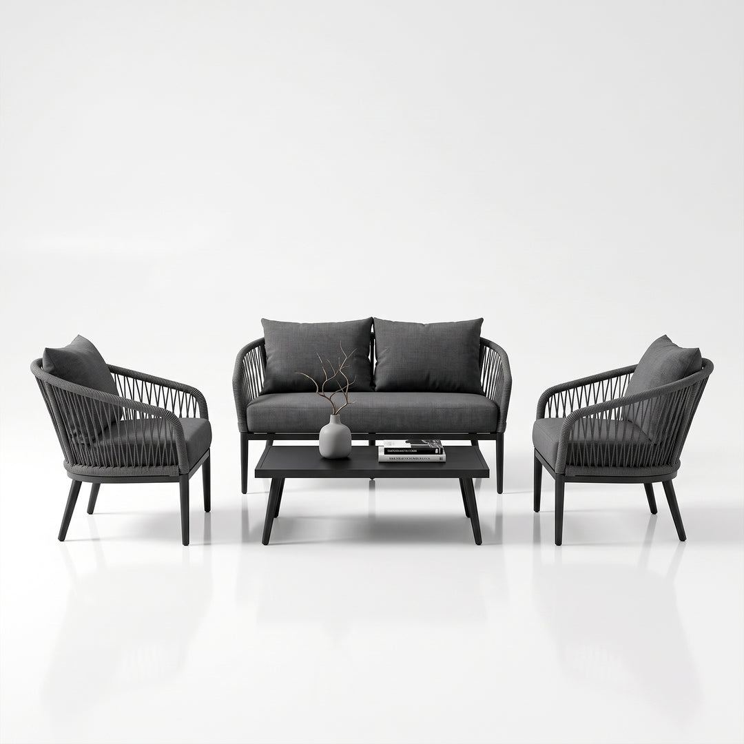 Gino Outdoor Sofa Set 2 Seater, 2 Single seater and 1 Center Table (Dark Grey) Braided & Rope