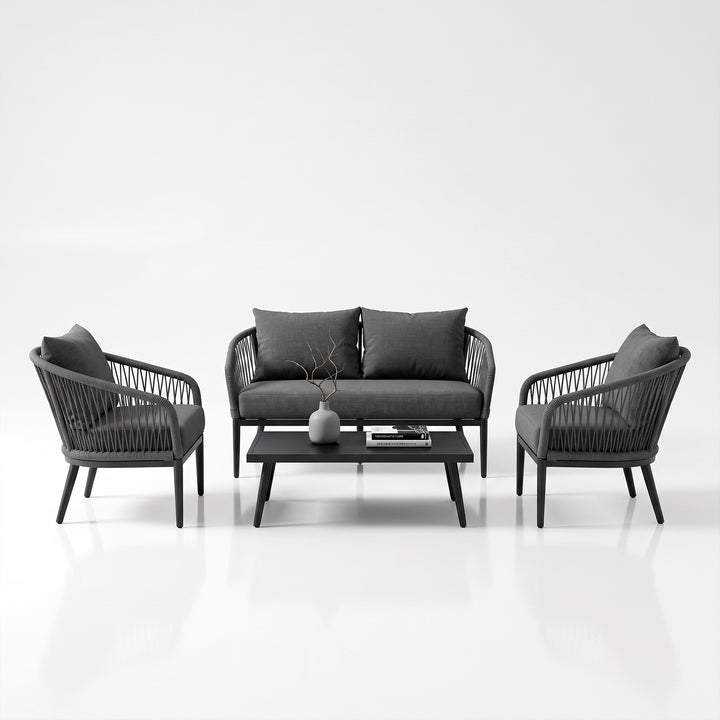 Gino Outdoor Sofa Set 2 Seater, 2 Single seater and 1 Center Table (Dark Grey) Braided & Rope