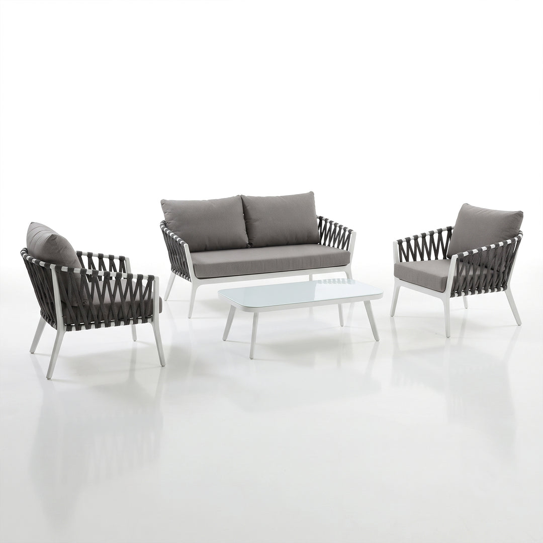 Mazzanti Outdoor Sofa Set 2 Seater , 2 Single seater and 1 Center Table (White + Brown) Braided & Rope
