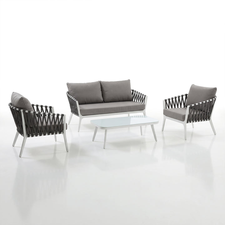 Mazzanti Outdoor Sofa Set 2 Seater , 2 Single seater and 1 Center Table (White + Brown) Braided & Rope