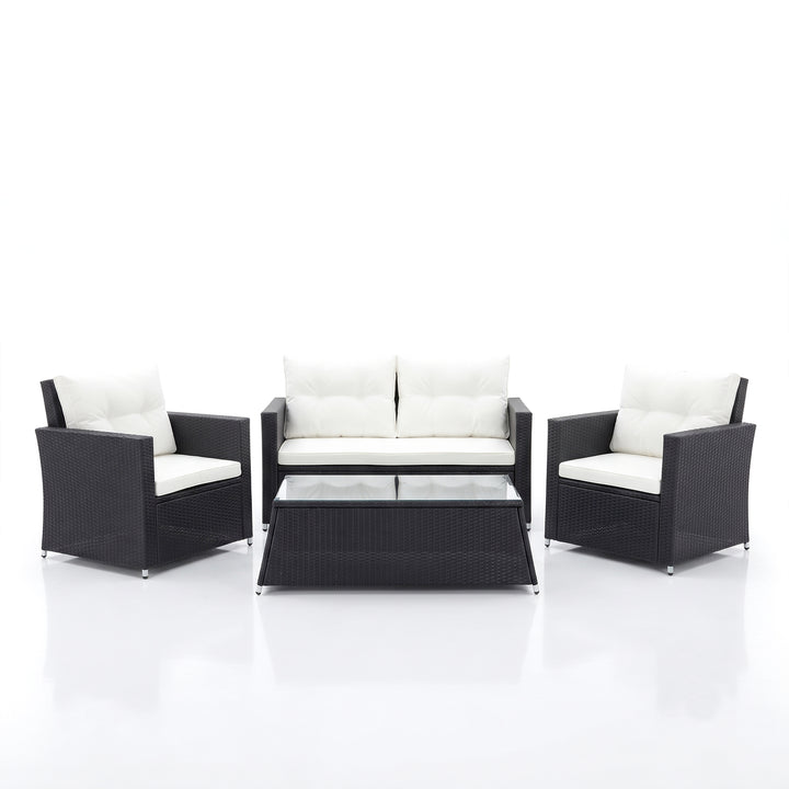 Moreau Outdoor Sofa Set 2 Seater, 2 Single seater and 1 Center Table (Black + White)