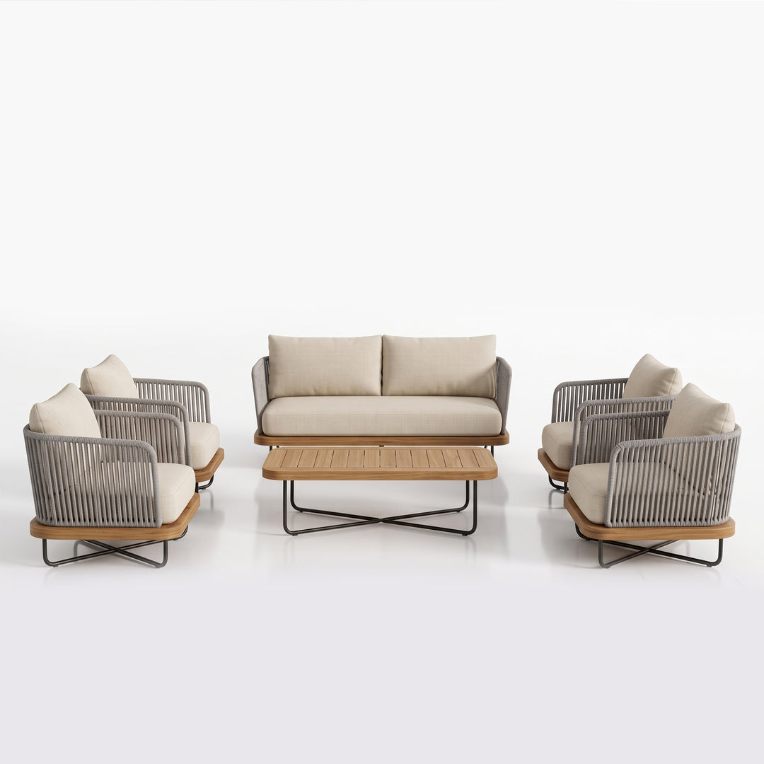 Logema Outdoor Garden Balcony Sofa Set 2 Seater,4 Single Seater With 1 Table Set, Braid & Rope (Grey)