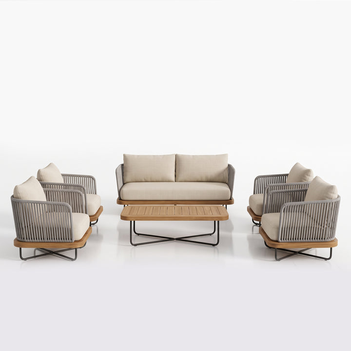 Logema Outdoor Garden Balcony Sofa Set 2 Seater,4 Single Seater With 1 Table Set, Braid & Rope (Grey)