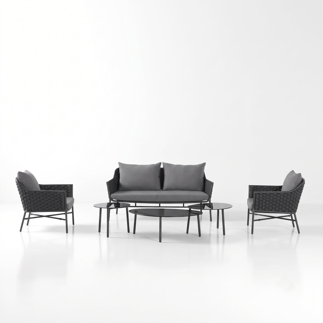Lettiere Outdoor Garden Balcony Sofa Set 2 Seater, 2 Single Seater and 3 Tables Set (Grey)
