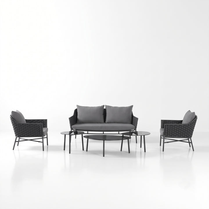 Lettiere Outdoor Garden Balcony Sofa Set 2 Seater, 2 Single Seater and 3 Tables Set (Grey)