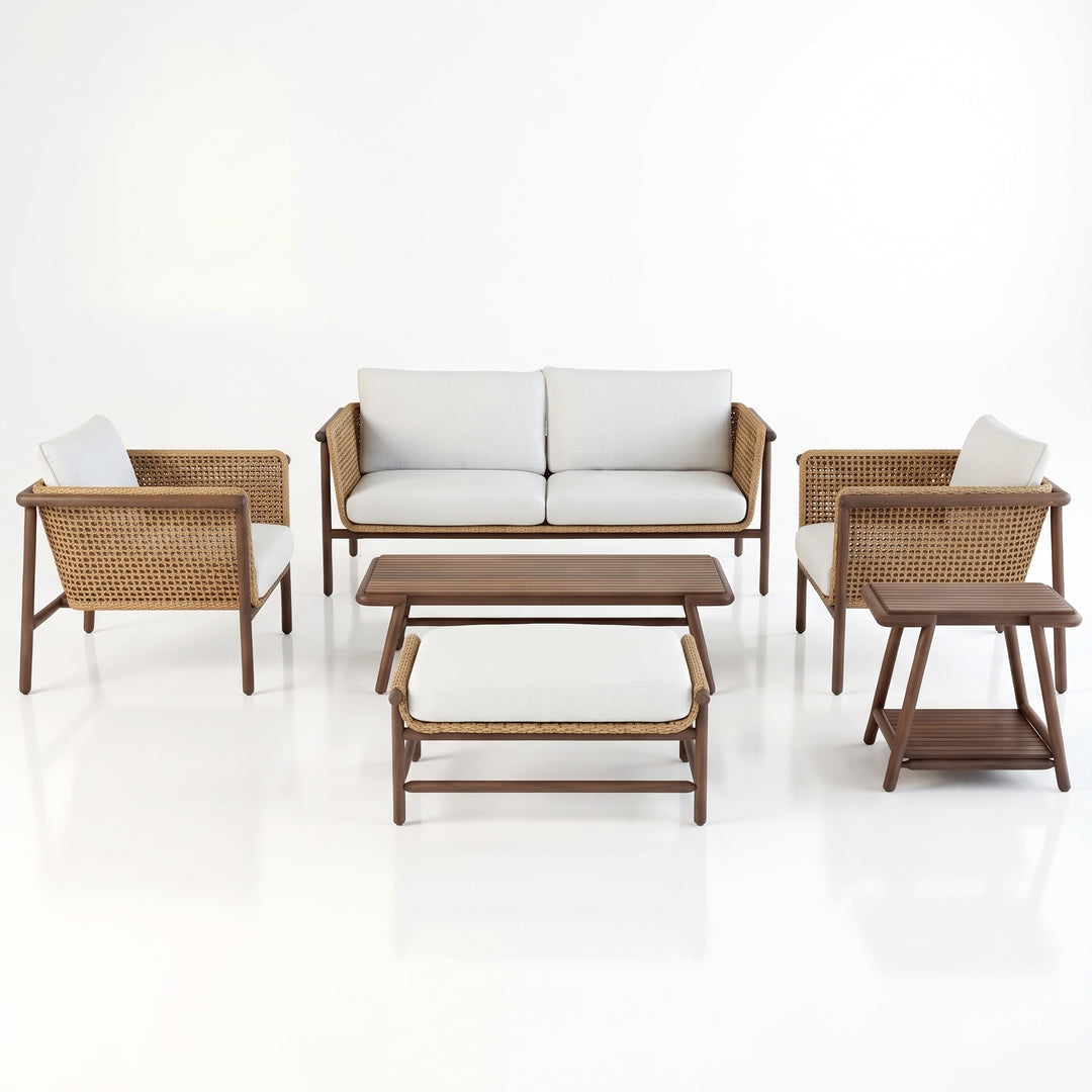 Zamioma Outdoor Garden Balcony Sofa Set 2 Seater, 2 Single seater, 1 Ottoman, 1 Coffee Table and 1 Side Table Conversation Set (Honey)