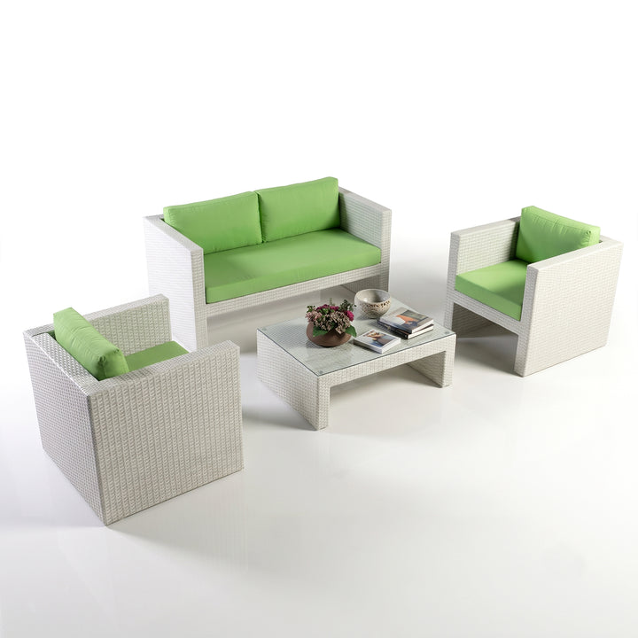 Gucci Outdoor Garden Balcony Sofa Set 2 Seater , 2 Single seater and 1 Center Table Set (White)