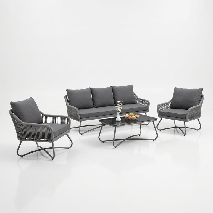 Kismet Outdoor Sofa Set 3 Seater, 2 Single seater and 1 Center Table (Grey) Braided & Rope
