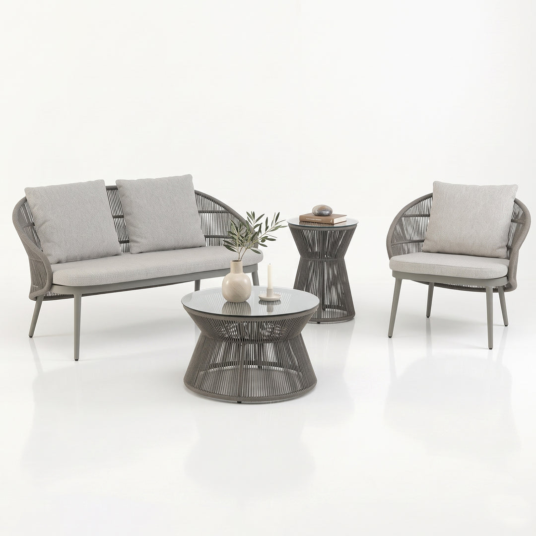 Juanito Outdoor Sofa Set 2 Seater, 1 Single Seater, 1 Side Table and 1 Center Table Set (Grey) Braided & Rope