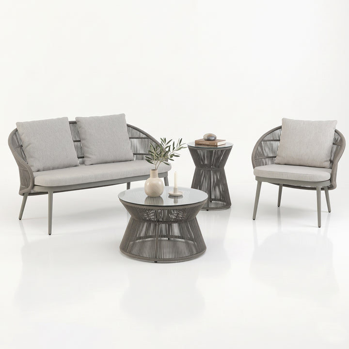 Juanito Outdoor Sofa Set 2 Seater, 1 Single Seater, 1 Side Table and 1 Center Table Set (Grey) Braided & Rope