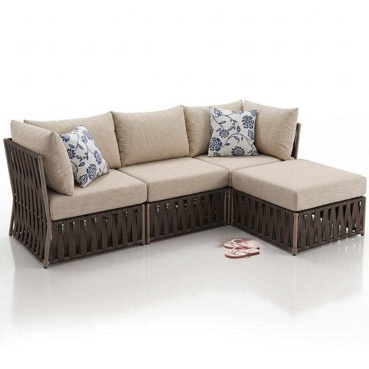 Adán Outdoor Sofa Set 3 Seater and 1 Center Table Set Braided & Rope