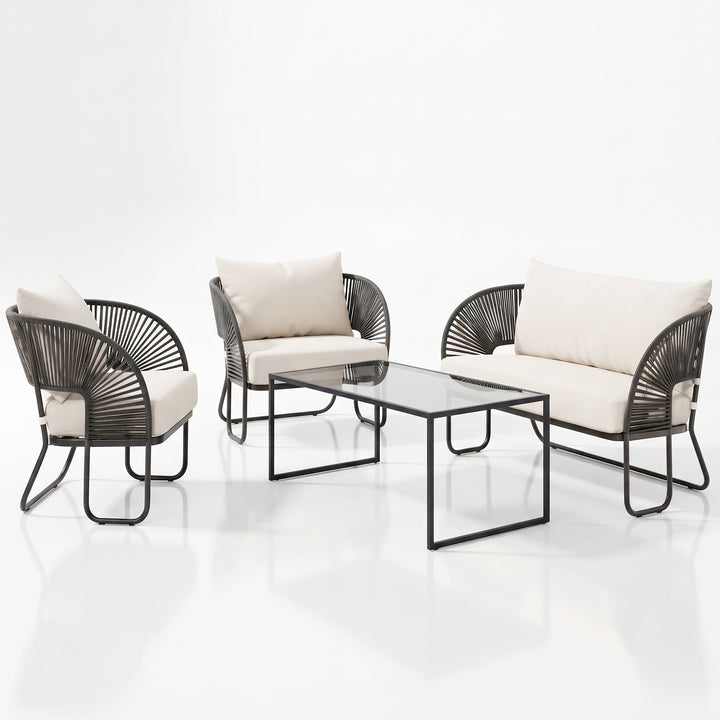 Lucas Outdoor Sofa Set 2 Seater , 2 Single seater and 1 Center Table Set (Black) Braided & Rope