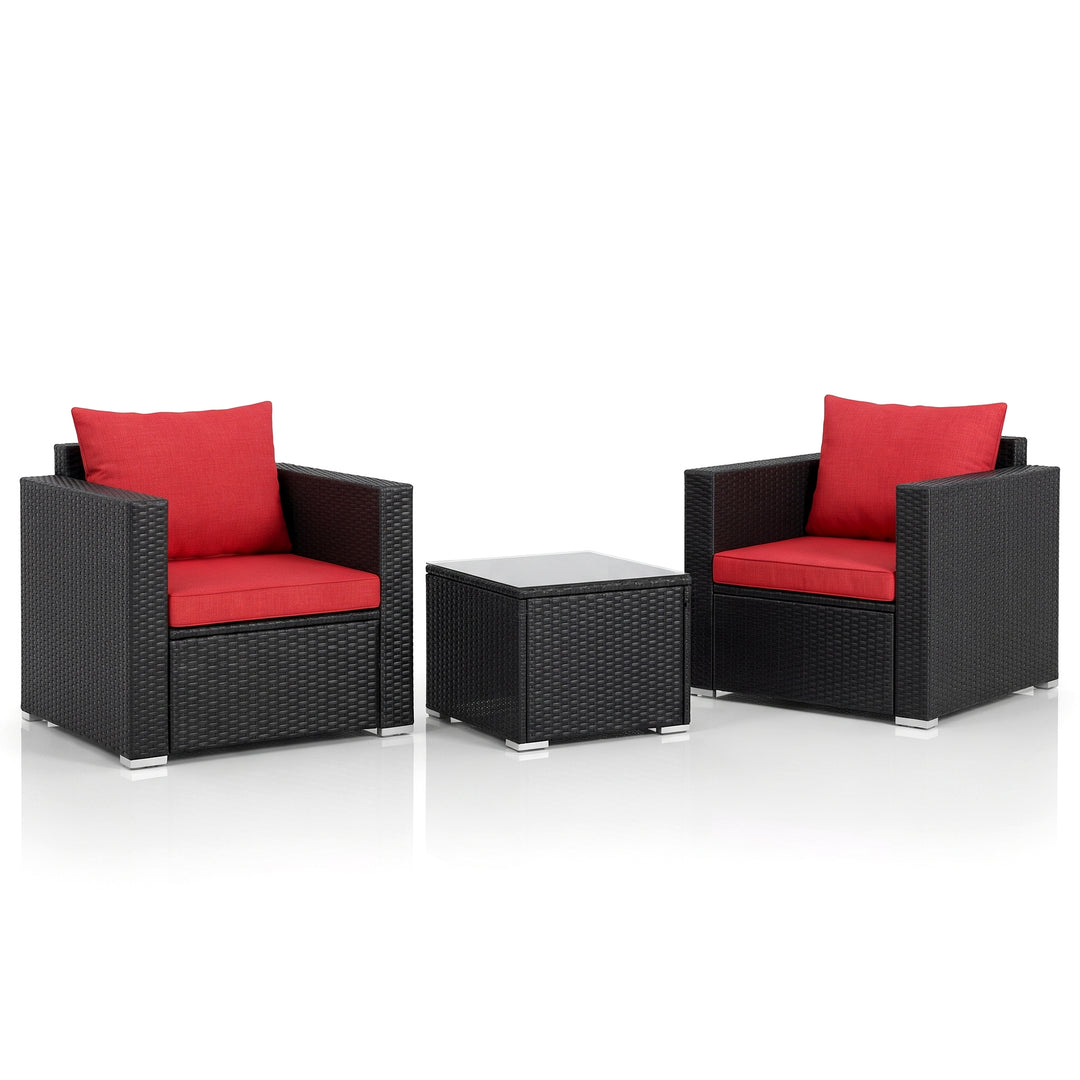 Monaldo Outdoor Sofa Set 2 Single seater and 1 Center Table (Black + Red)