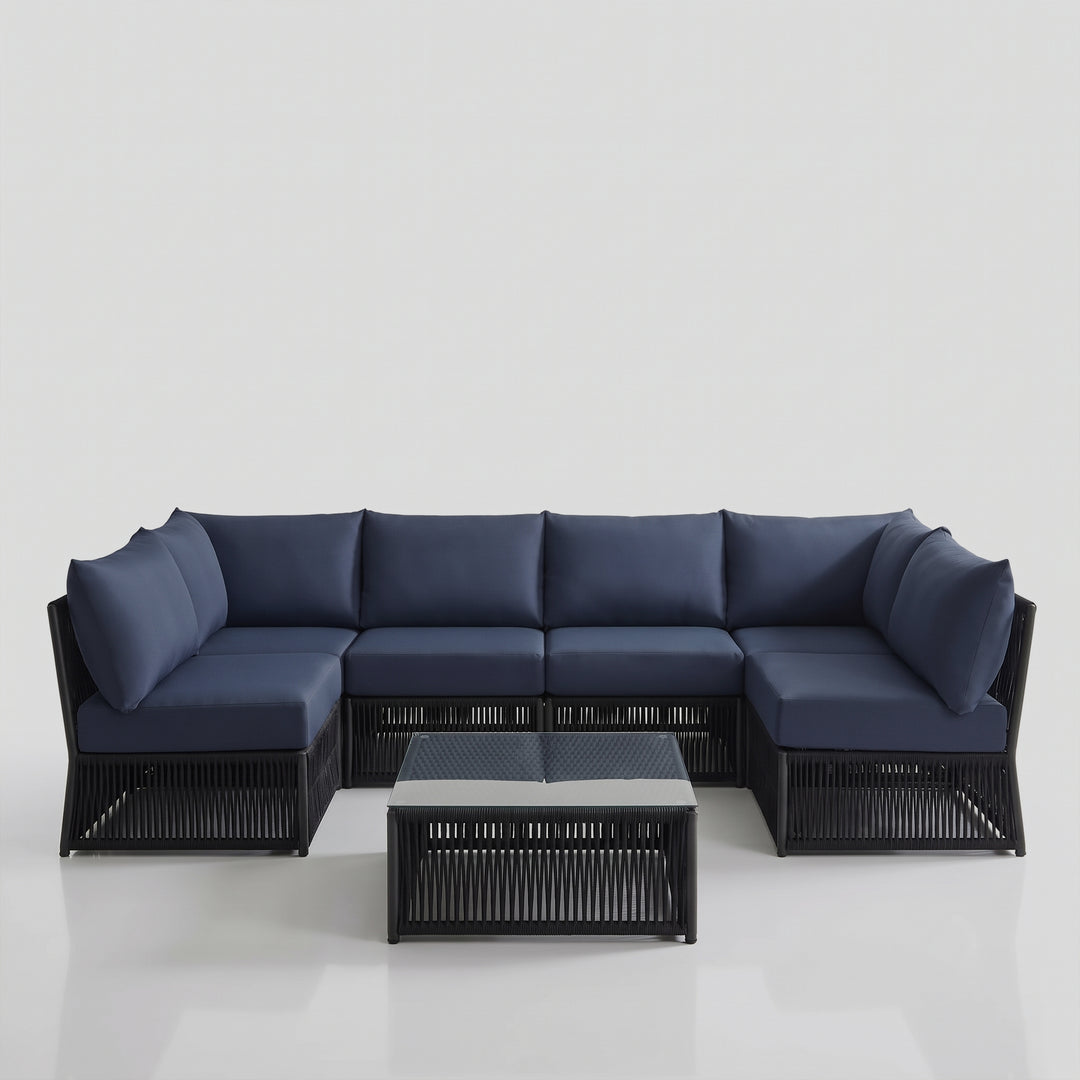 Jerez Outdoor Sofa Set 6 Seater and 1 Center Table Set Braided & Rope