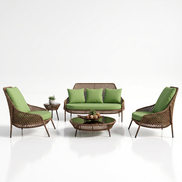 Gustavo Outdoor Sofa Set 2 Seater , 2 Single seater , 1 Side table and 1 Center Table (Brown)