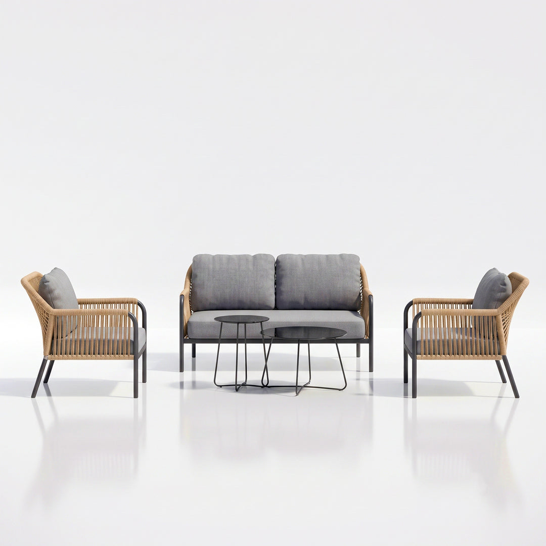 Morvos Outdoor Garden Balcony Sofa Set 2 Seater,2 Single seater and 2 Center Table Set (Beige)