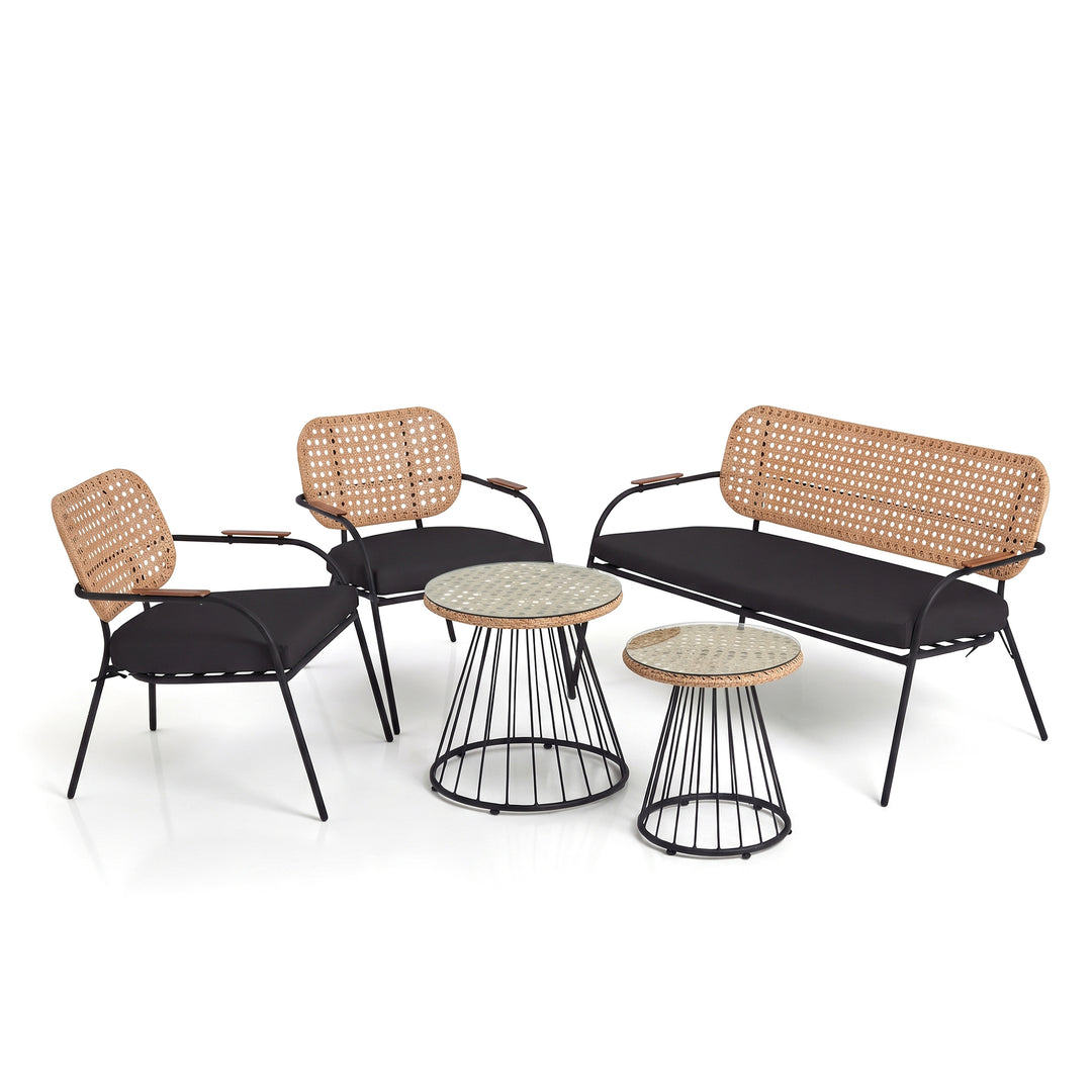 Meta Outdoor Garden Balcony Sofa Set 2 Seater , 2 Single seater , 1 side table and 1 Center Table  Set (Honey + Grey)