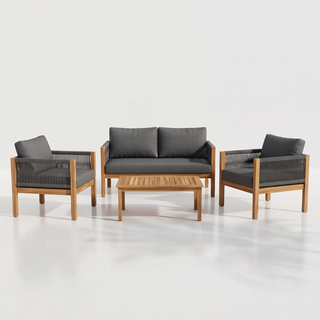 Loom Outdoor Garden Balcony Sofa Set 2 Seater , 2 Single Seater 1 Center Table Set (Grey) Braided and Rope