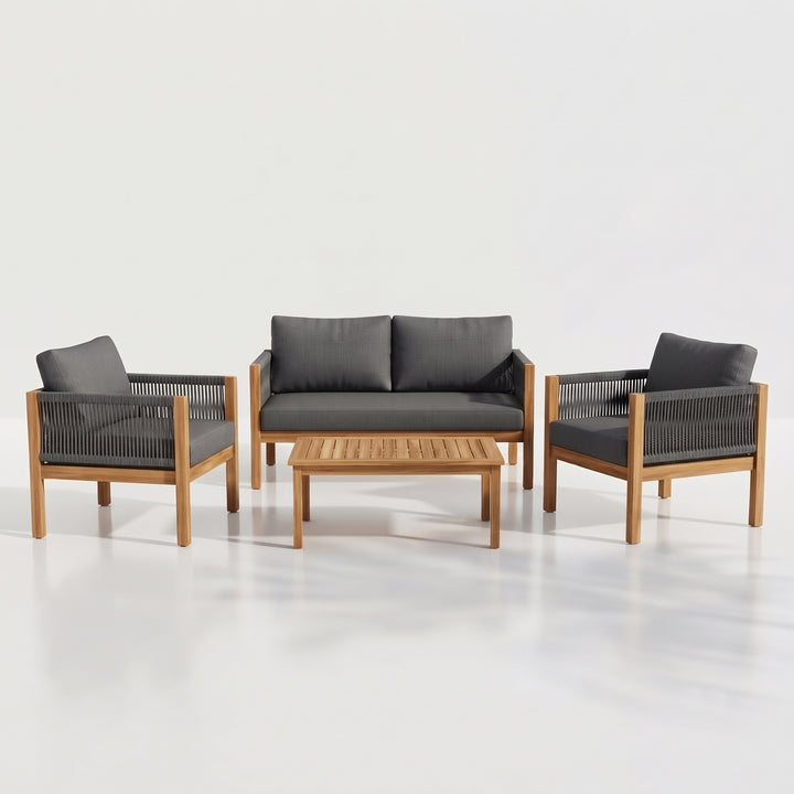 Loom Outdoor Garden Balcony Sofa Set 2 Seater , 2 Single Seater 1 Center Table Set (Grey) Braided and Rope