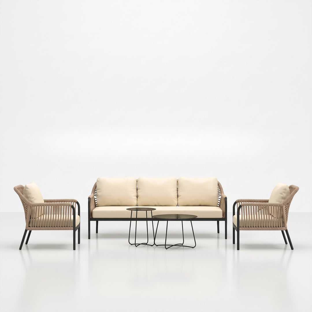 Jisax Outdoor Garden Balcony Sofa Set 3 Seater,2 Single seater and 2 Center Table Set (Beige) Braided and Rope