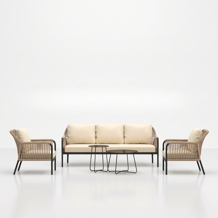 Jisax Outdoor Garden Balcony Sofa Set 3 Seater,2 Single seater and 2 Center Table Set (Beige) Braided and Rope