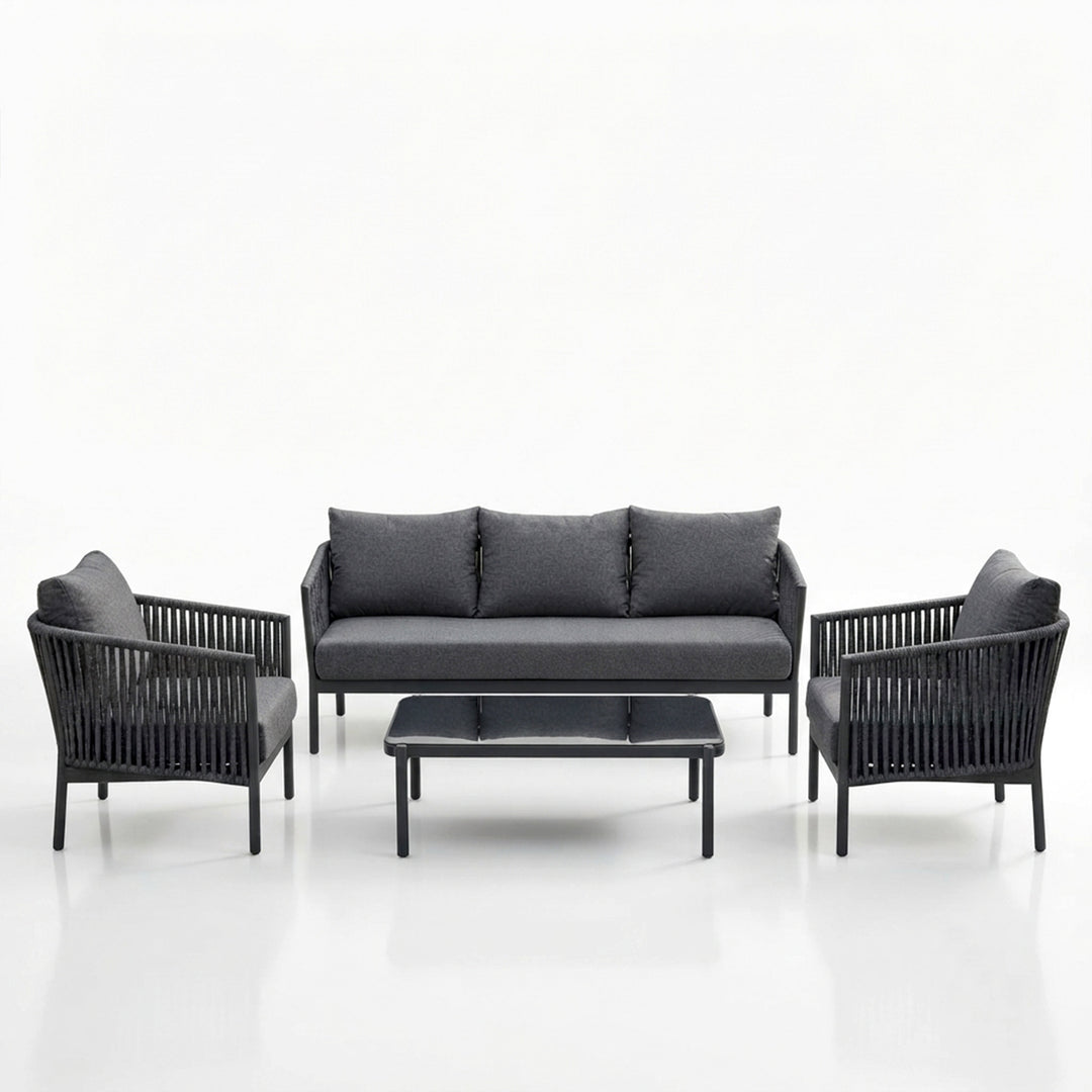 Luxo Outdoor Garden Balcony Sofa Set 3 Seater and 2 Single Seater With 1 Center Table Set, Braid & Rope