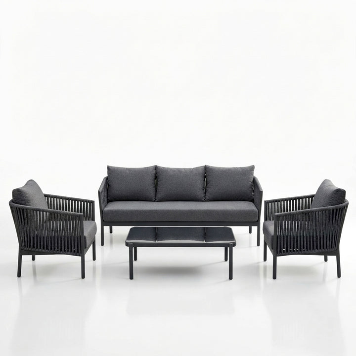Luxo Outdoor Garden Balcony Sofa Set 3 Seater and 2 Single Seater With 1 Center Table Set, Braid & Rope