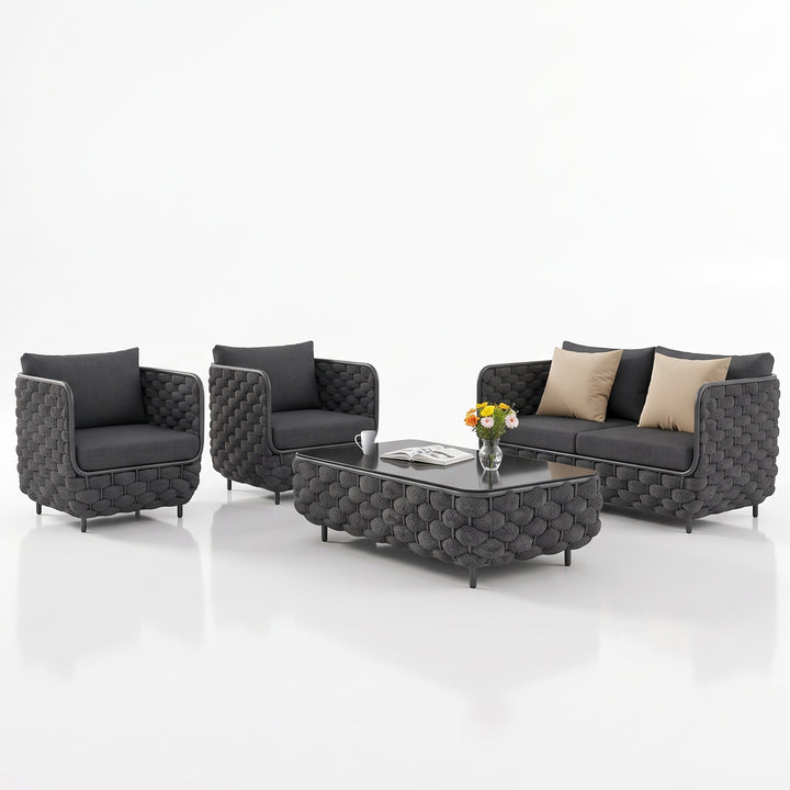 Fepel Outdoor Garden Balcony Sofa Set 2 Seater, 2 Single seater and 1 Center Table Set, Braid & Rope
