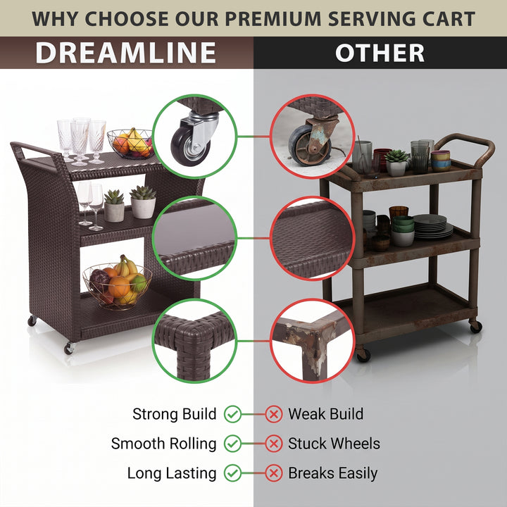 Hilde Outdoor Patio Bar Serving Cart (Brown)