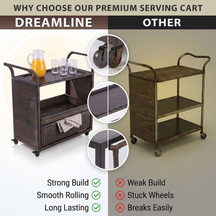 KNOX Outdoor Patio Bar Serving Cart (Dark Brown)