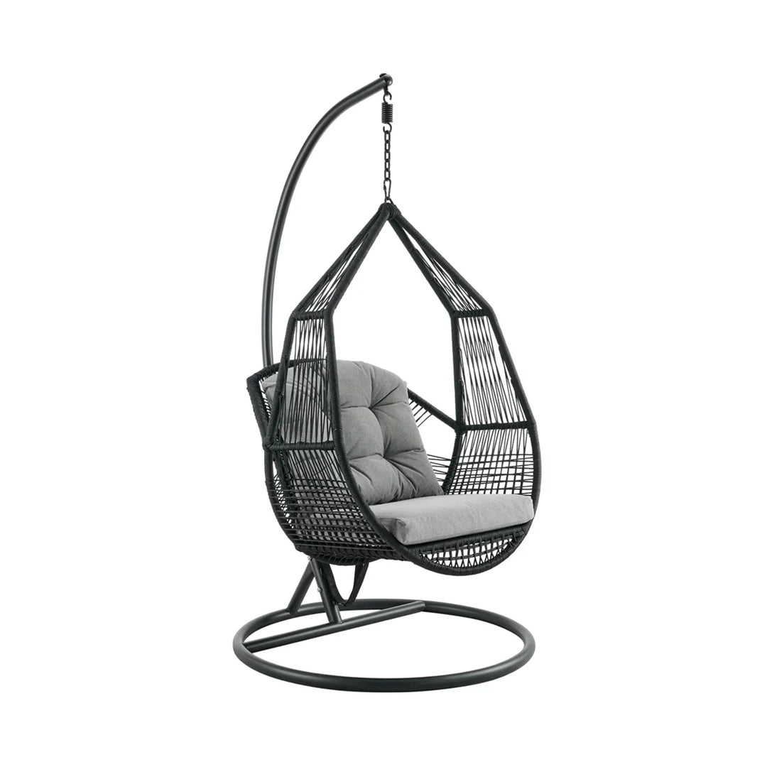 Eloisa Single Seater Hanging Swing With Stand For Balcony , Garden (Black) Braided & Rope (Copy)