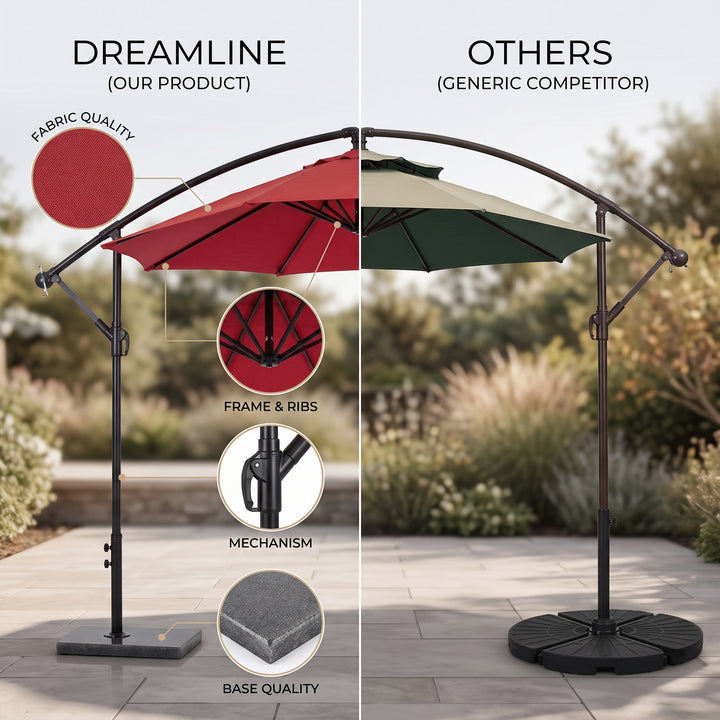 Aqua Luxury Side Pole Garden Umbrella With Stand (Round, Mahroon)