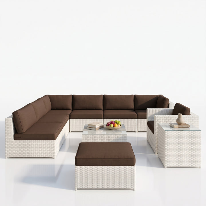 Ferri Outdoor Patio Sofa Set 6 Seater , 1 Footstool , 1 Side table and 1 Center Table (White)