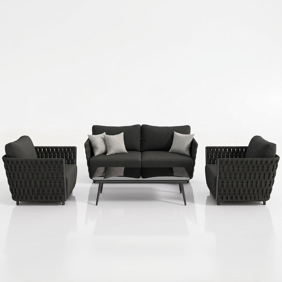 Deifilia Outdoor Sofa Set 2 Seater, 2 Single seater and 1 Center Table (Dark Grey) Braided & Rope