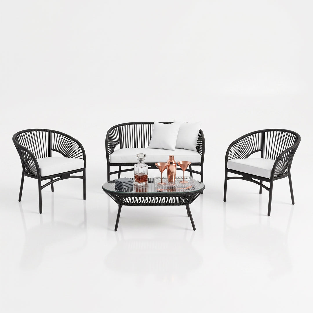 Amedea Outdoor Sofa Set 2 Seater , 2 Single seater and 1 Center Table (Black + White)