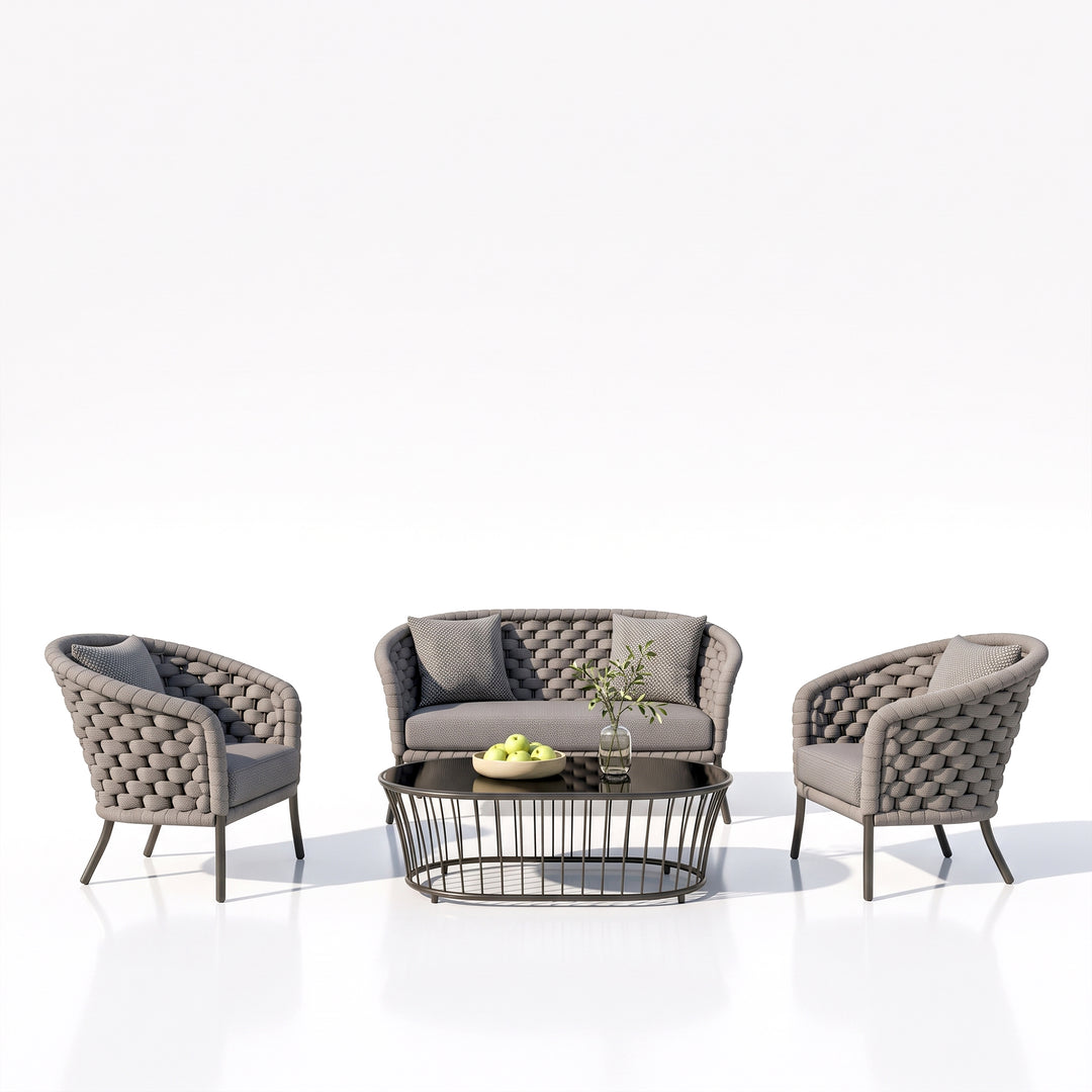 Aero Outdoor Garden Balcony Sofa Set 2 Seater , 2 Single Seater 1 Center Table Set (Grey) Braided and Rope