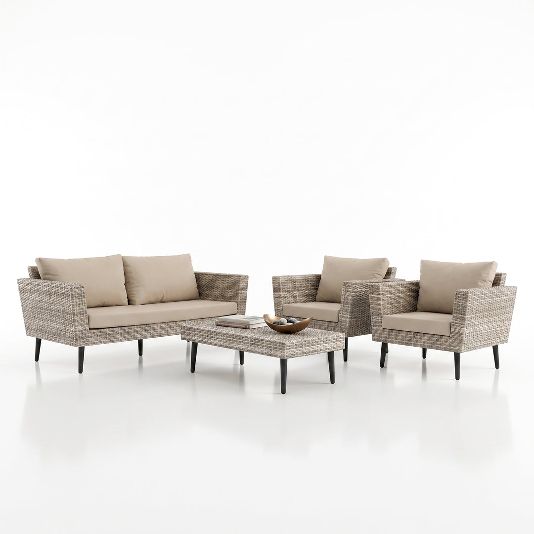 Bonfilia Outdoor Sofa Set 2 Seater, 2 Single seater and 1 Center Table (Seashell)