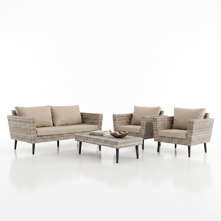 Bonfilia Outdoor Sofa Set 2 Seater, 2 Single seater and 1 Center Table (Seashell)