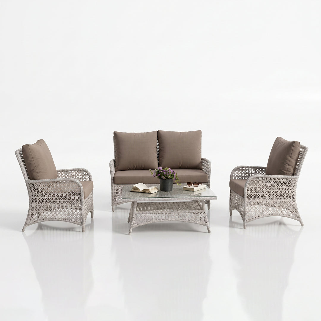 Alfonsi Outdoor Sofa Set 2 Seater, 2 Single seater and 1 Center Table (Beige + Brown)