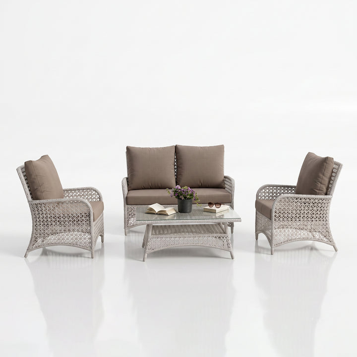 Alfonsi Outdoor Sofa Set 2 Seater, 2 Single seater and 1 Center Table (Beige + Brown)