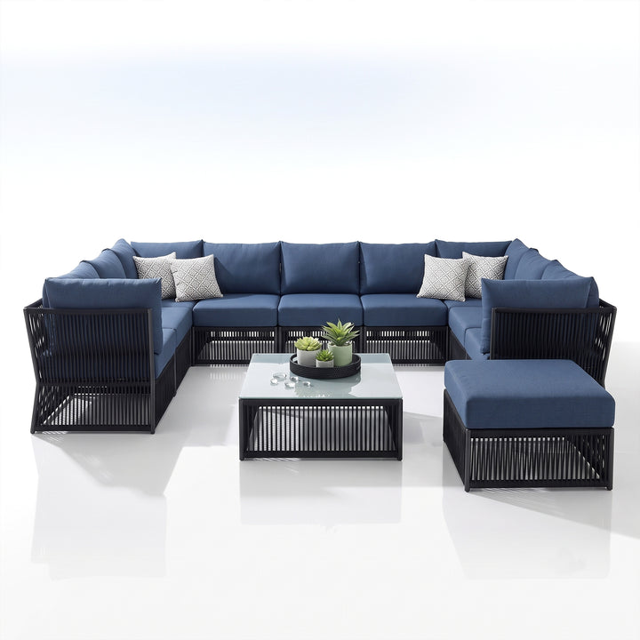 Griselda Outdoor Sofa Set 9 Seater, 1 Ottoman and 1 Center Table Set Braided & Rope