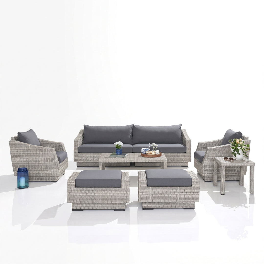 Floriana Outdoor Patio Sofa Set 3 Seater, 2 Single Seater , 2 Footstool , 1 Side table and 1 Center Table (Silver)