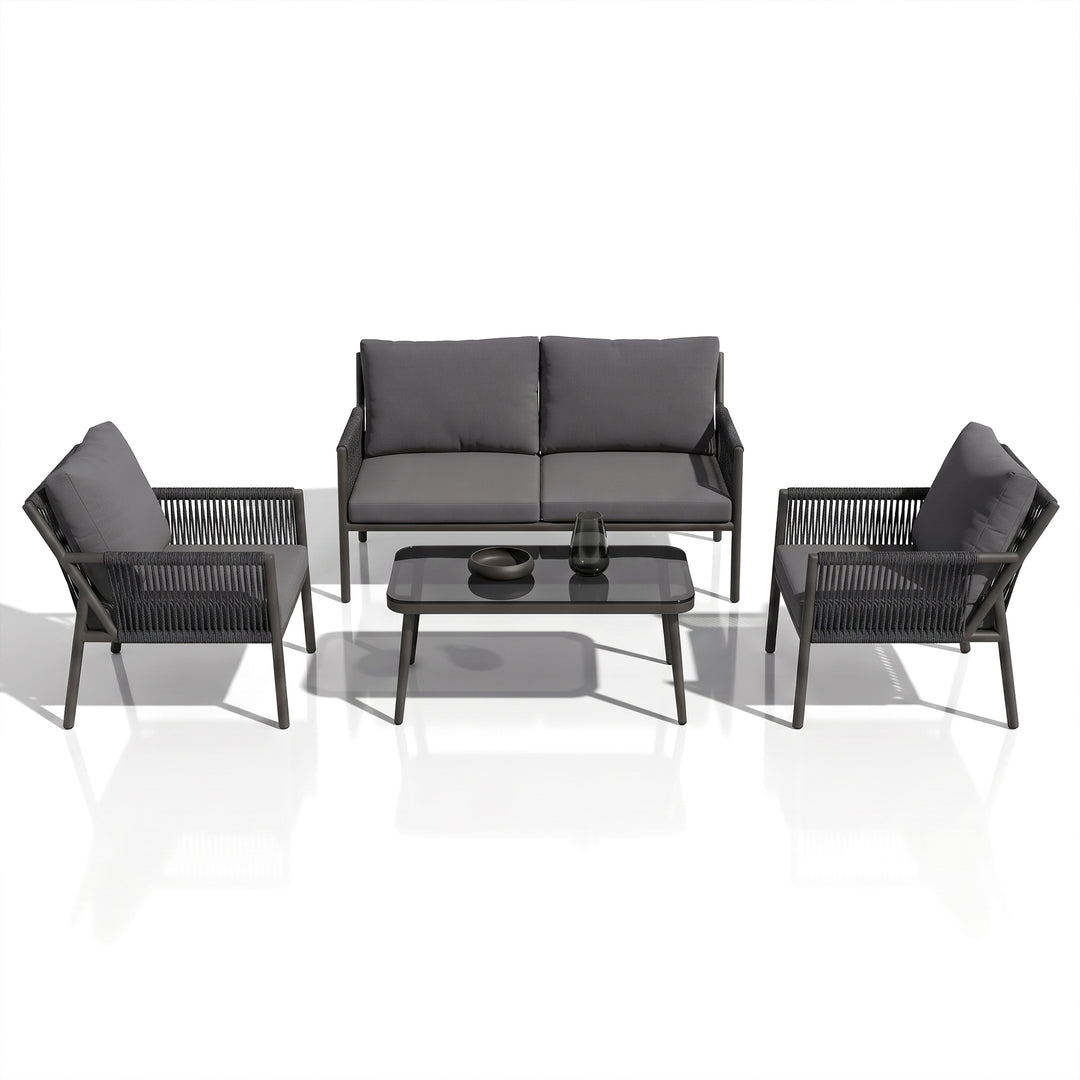 Deny Outdoor Sofa Set 2 Seater , 2 Single seater and 1 Center Table Set (Grey) Braided & Rope