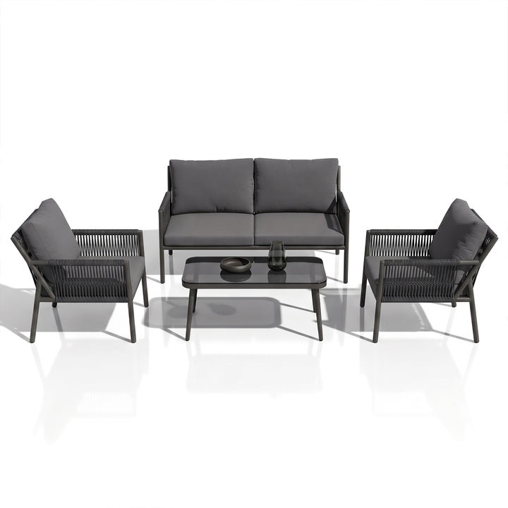 Deny Outdoor Sofa Set 2 Seater , 2 Single seater and 1 Center Table Set (Grey) Braided & Rope